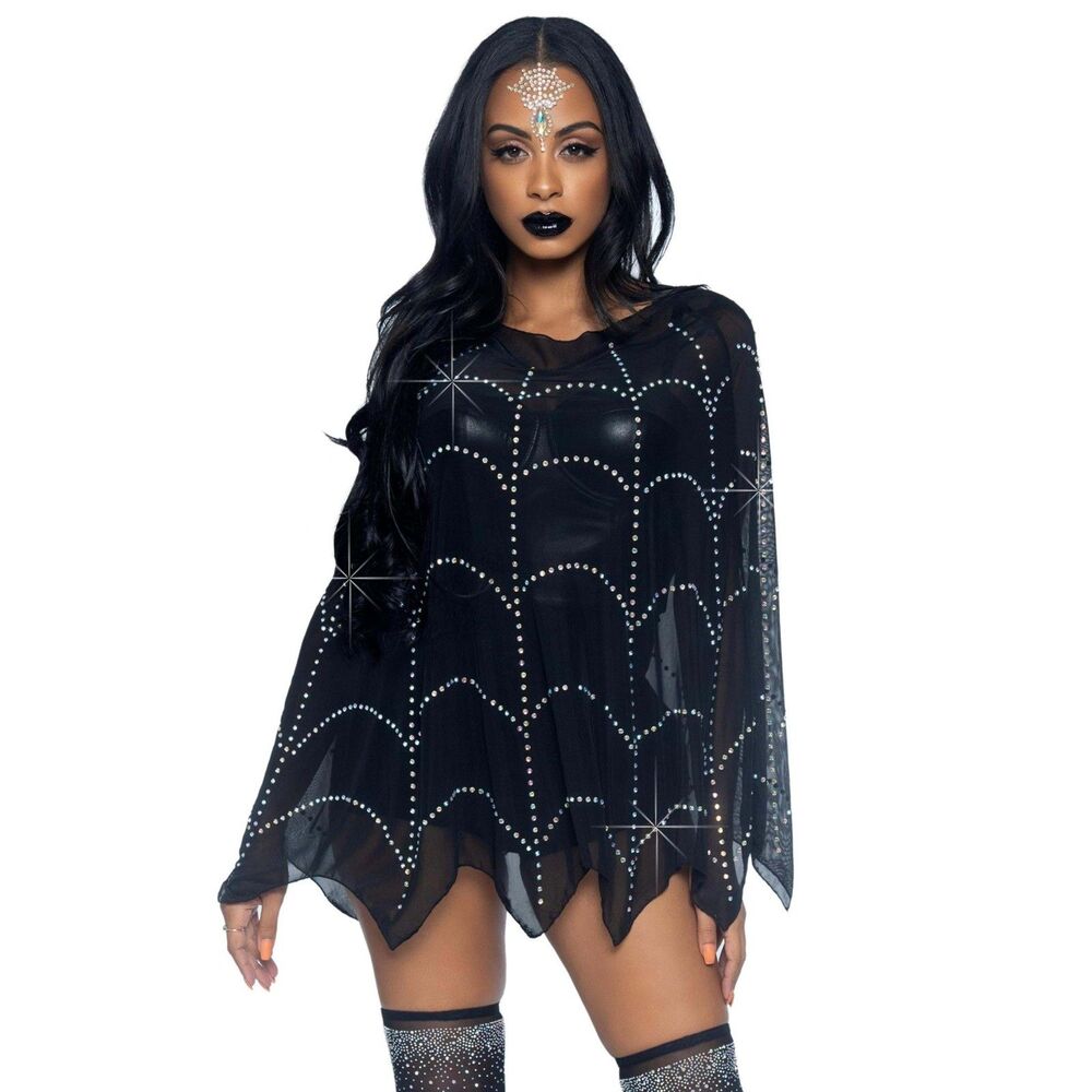 Sheer Rhinestone Spiderweb Poncho Costume